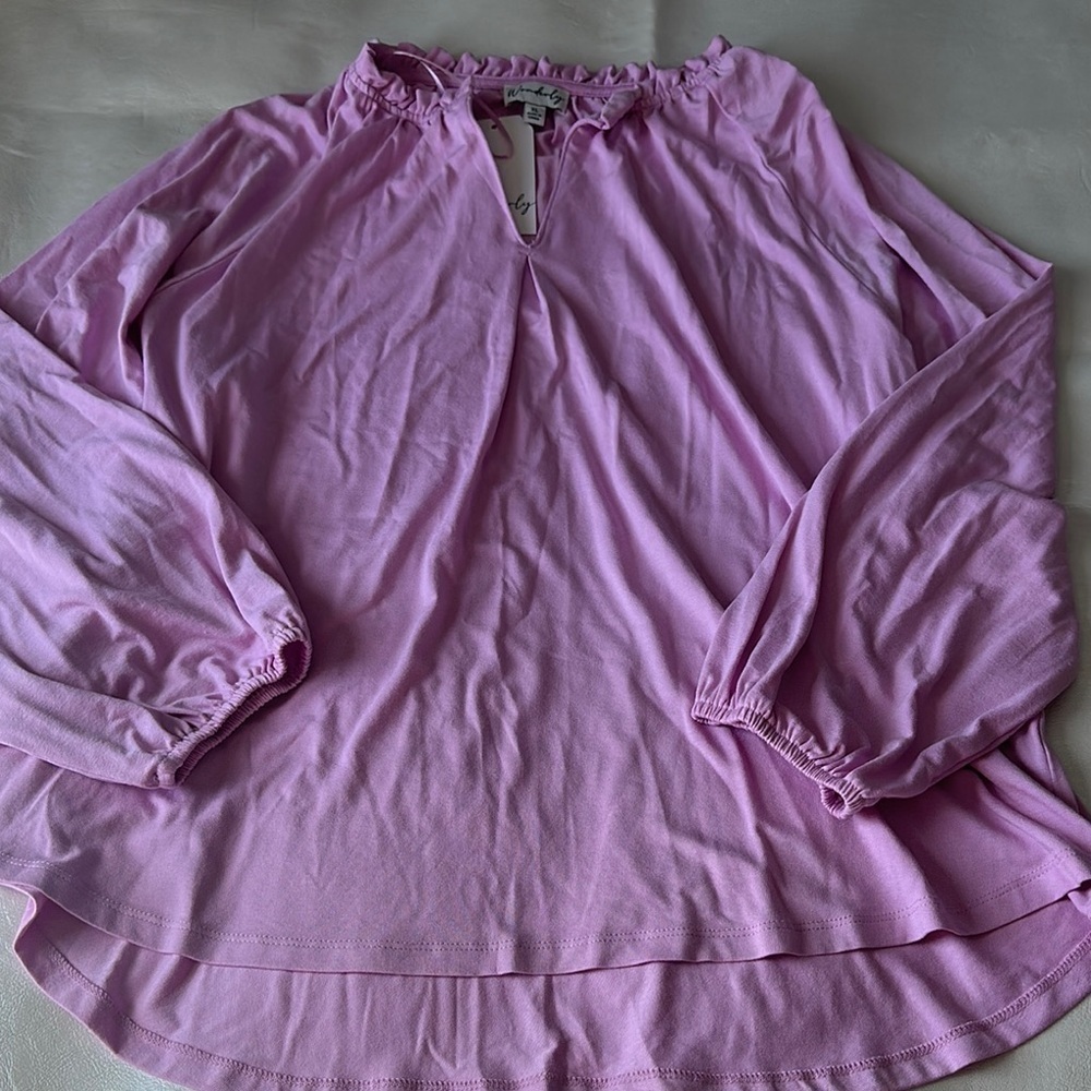 Wonderly Purple Blouse with Mandarin Collar and Long Sleeves